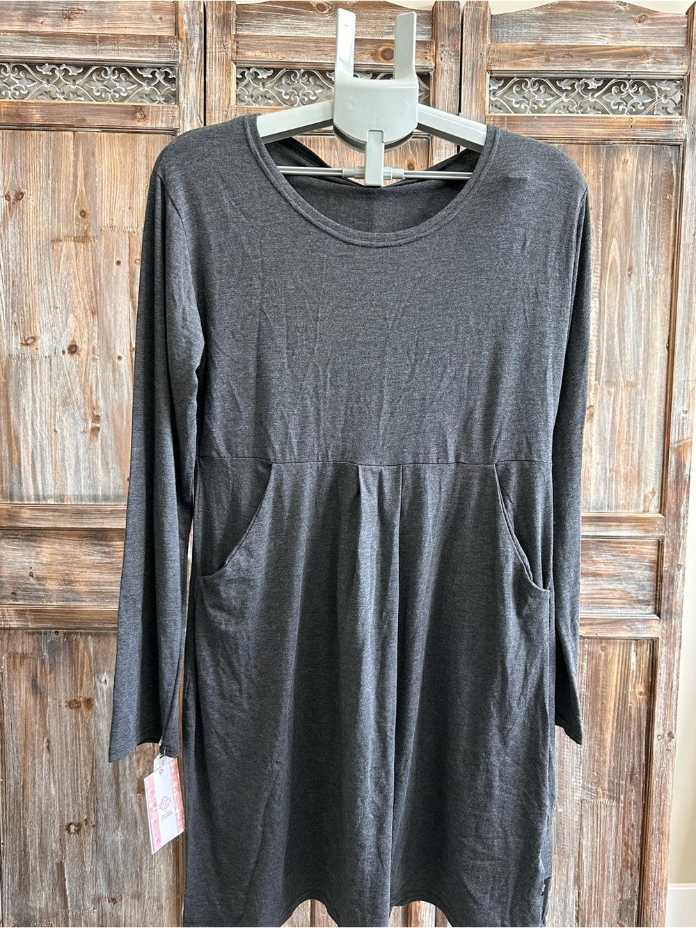 Women's Long Sleeve Pocket Dress - Charcoal Gray